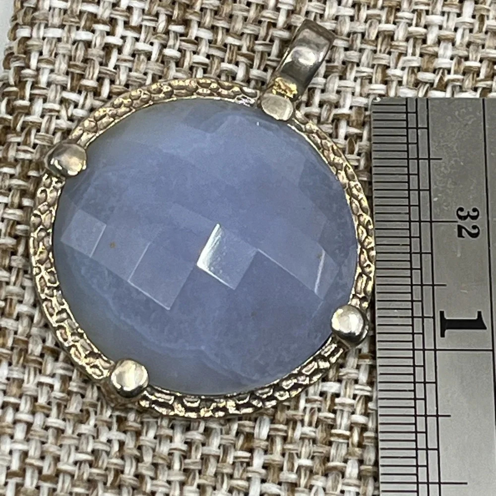 Vintage Signed Gerard Yosca Green Stone Necklace & Blue Chalcedony Pendant - Picture 7 of 16